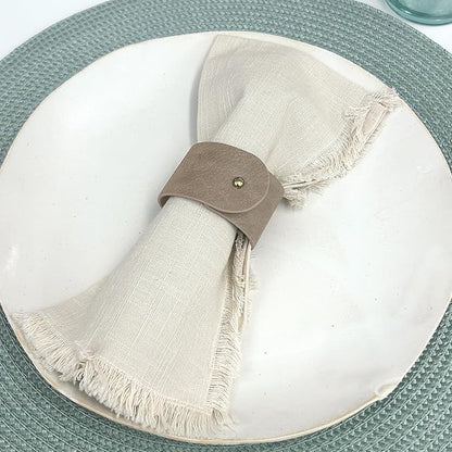 Luxury Leather Napkin Rings Set of 8, Grey, Morgan Faux Style, Modern Cuff Design for Wedding Party Decorations, Kitchen, Holiday Table,Rust Proof,Hotel, Home, Table Accessories, Dining