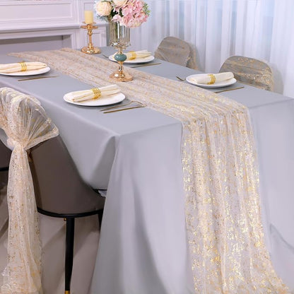 Snowkingdom 2Pcs Gold Gauze Table Runners 10Ft Sheer Chiffon Cheesecloth - Image 4