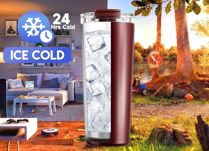 Meoky 24 oz Insulated Travel Coffee Mug: Leak Proof Lid, Mahogany | Stainless - Image 4