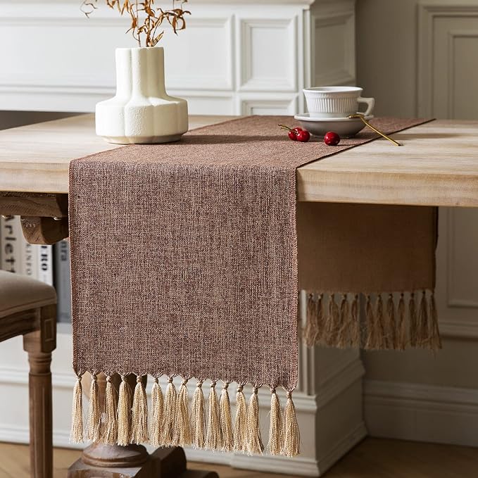 Brown Table Runners 108 Inches Long, Burlap Linen Style Rustic Farmhouse Table by ZEEMARTONLINE