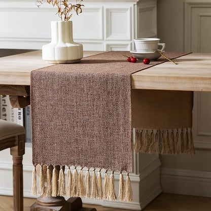 Brown Table Runners 48 Inches Long, Burlap Linen Style Rustic Farmhouse Table by ZEEMARTONLINE