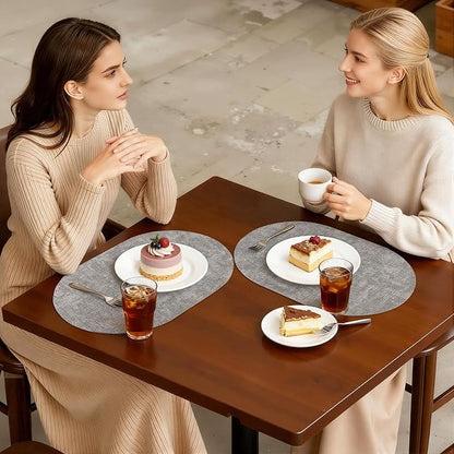 Placemats Set of 6, 11.8 x 17 Inch, Light Grey | Heat Resistant Oval Faux - Image 7