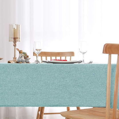 Hiasan Faux Linen Rectangle Tablecloth - Wrinkle and Stain Resistant Washable Table Cloth for Kitchen Dining Room Holiday Table Cover for Party Dinner, Aqua, 30 x 60 Inch