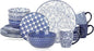 Selamica Ceramic Dinnerware Sets for 4, 16 Pieces Dishes Set, Scratch Resistant Plates and Bowls Sets, Microwave and Dishwasher Safe (Vintage Blue) A