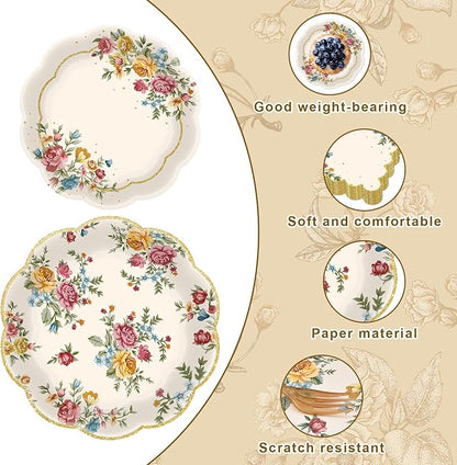 96 Pieces Vintage Floral Tableware Set – Disposable Paper Plates, and Forks - Image 3