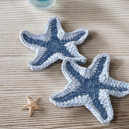 UMIRRO Handwoven Drink Coasters for Coffee Table, Ocean Themed Gifts for Beach Lovers, Coastal Kitchen Decor for Home - Blue Starfish, Set of 2
