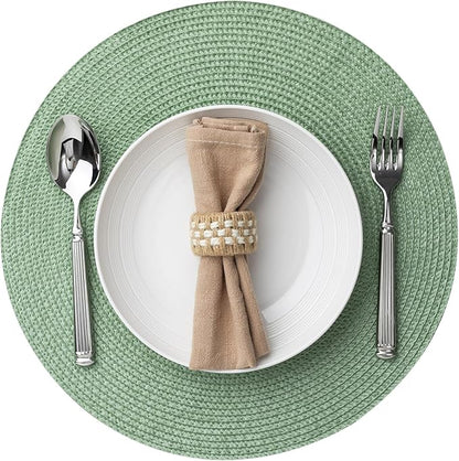 Round Placemats Set of 12 Plastic Woven Placemats Washable Wipeable Table Mats for Dining Table Heat Resistant Non-Slip Circle Place Mats (Green)