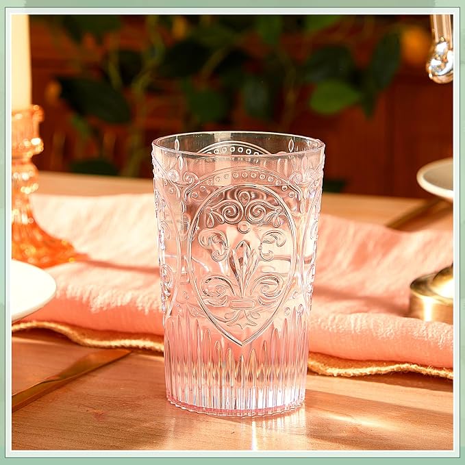 48 Pcs 16 oz Plastic Vintage Drinking Glasses Stemless Ribbed Highball Glasses - Image 5