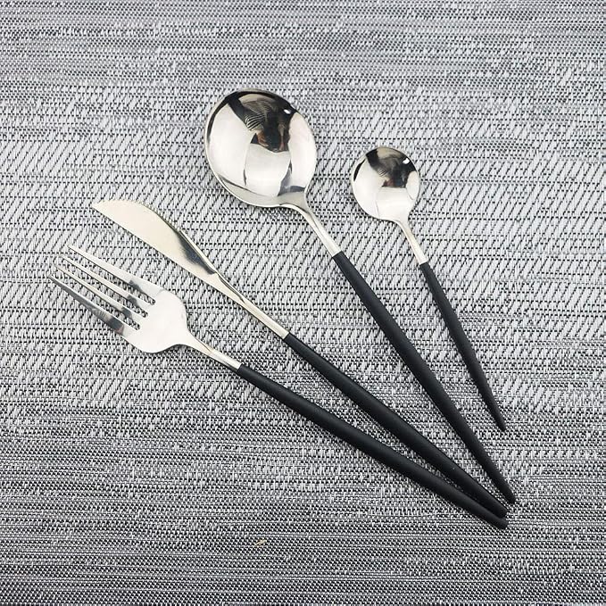 JASHII Black Silver Silverware Set, 20-Piece Stainless Steel Satin Finish - Image 3