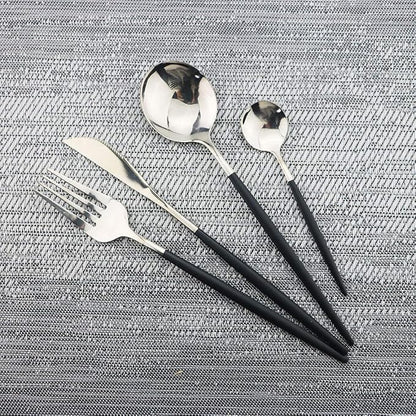 JASHII Black Silver Silverware Set, 20-Piece Stainless Steel Satin Finish - Image 3