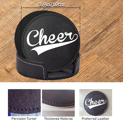 Custom Leather Coasters Set of 6 with Holder, Personalized Coasters with Logo Photo Text,Customized Coaster for Coffee Table Bar Wine Cup Kitchen Desktop Decor (Style 1)