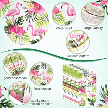 Funnymoom 250 Pcs Hawaiian Flamingo Party Decoration Luau Themed Paper Plates - Image 3