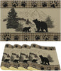 Retro Farmhouse Placemat Set, Rustic Brown Tartan Check Wildlife Bear Paw Silhouette Sketch Pine Tree Forest Pattern Home Decoration Linen Table Mats for Dining Room Kitchen Party (17x12in) x4P