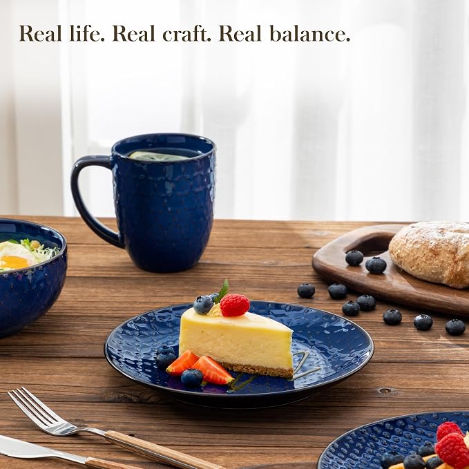 MALACASA 16 Pieces Dinnerware Sets, Farmhouse Plates and Bowls Sets, Embossed - Image 7