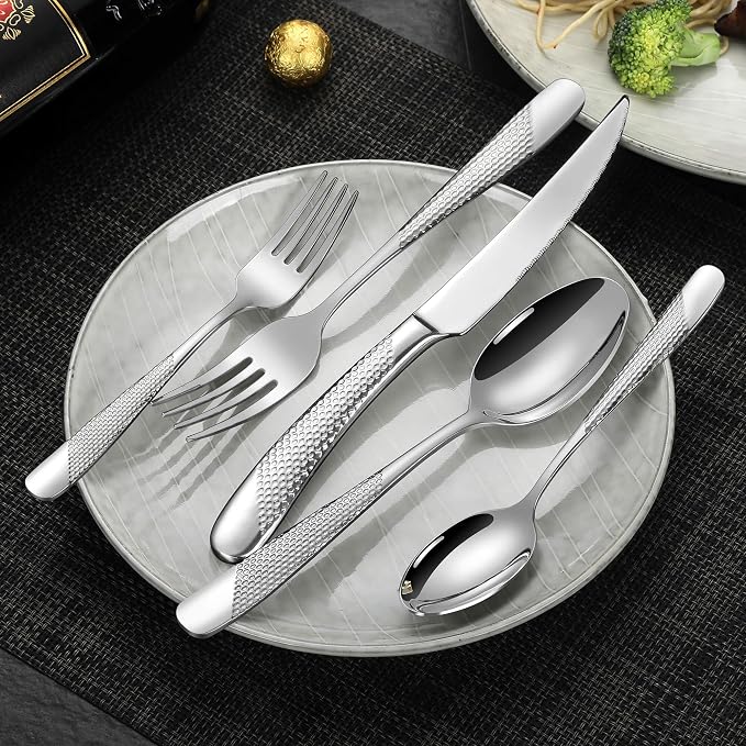 Hammered 30 Pieces Set Silverware Set - Image 2