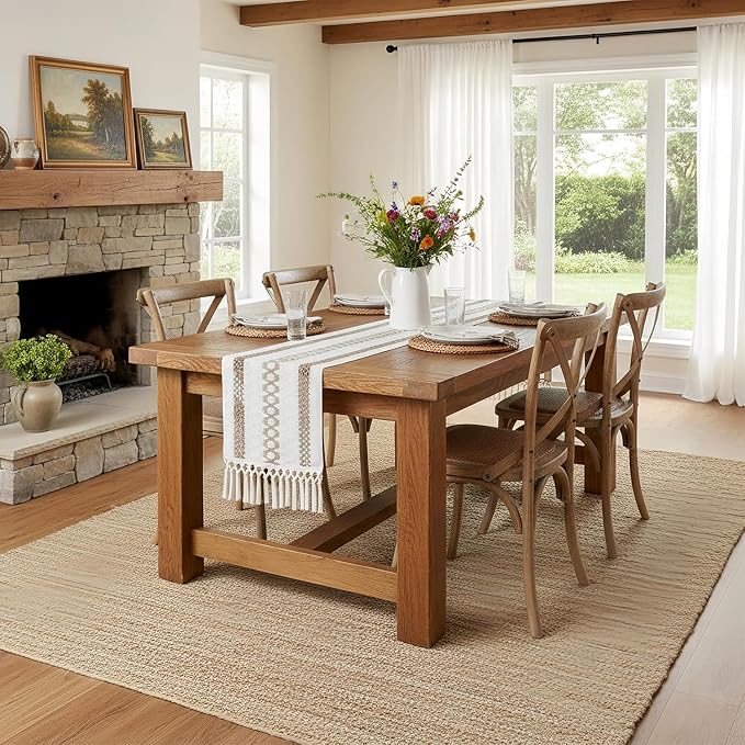 Fall Table Runner for Coffe Table Home Boho Decor 12x90 Inch Beige | 90 Inches - Image 8