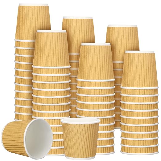 Yaomiao 200 Pcs 4 oz Disposable Espresso Coffee Cups Ripple Corrugated Paper by Yaomiao