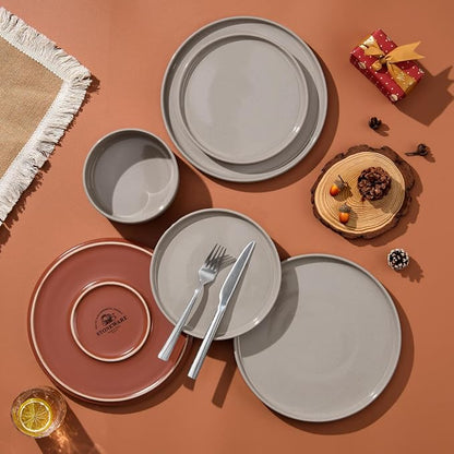 LIANYU Plates and Bowls Sets, 24 Pieces Stoneware Dinnerware Set - Image 8