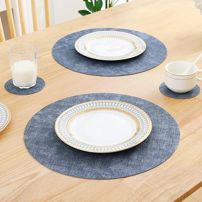 Homaxy Round Faux Leather Placemats and Coasters, Wipeable Place Mats, - Image 7