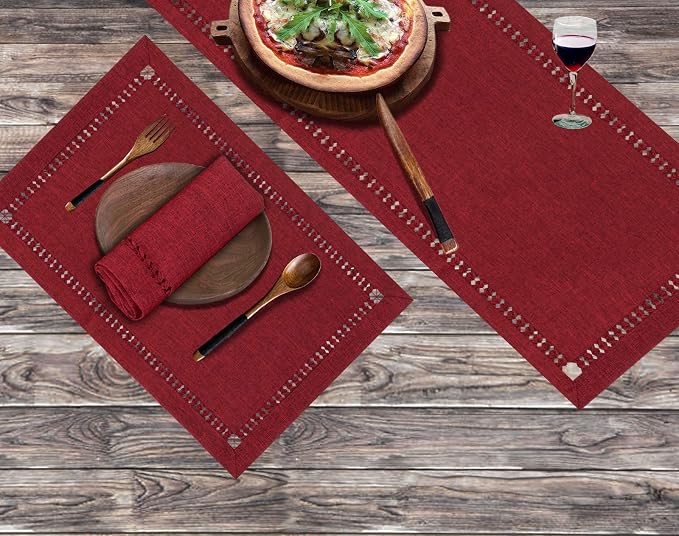 Grelucgo Handmade Hemstitched Polyester Rectangle Table Placemats - Image 7