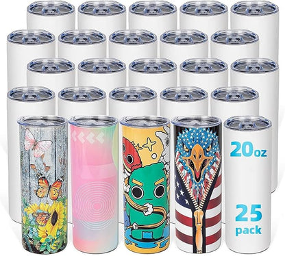 25 Pack 20oz Sublimation Tumbler Blanks Skinny Straight in Bulk | Stainless by UIRZOTN