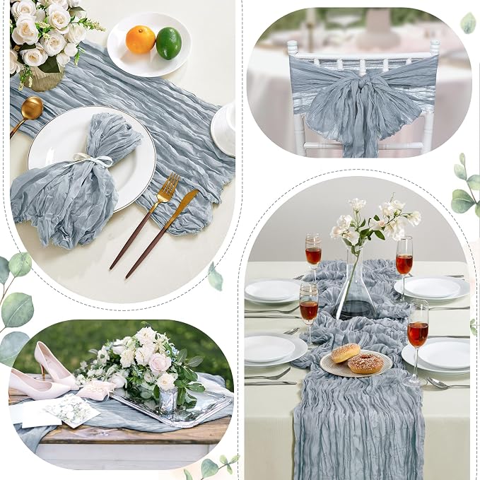 AGIRL 12 Pack Dusty Blue Cheesecloth Table Runner 10FT Boho Home Decor | Rustic - Image 4