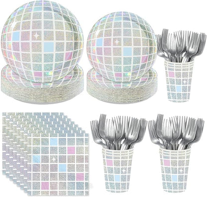 250Pcs Disco Party 70s Disco Party Supplies, Serves 50 | Pink Silver Disco Ball by Greencian