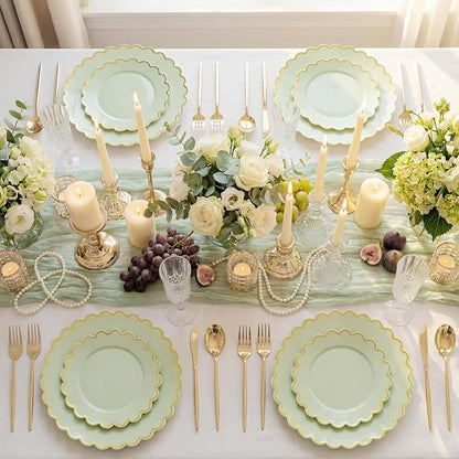 LIYH 100 Sage Green Scalloped Plastic Plates - Image 6