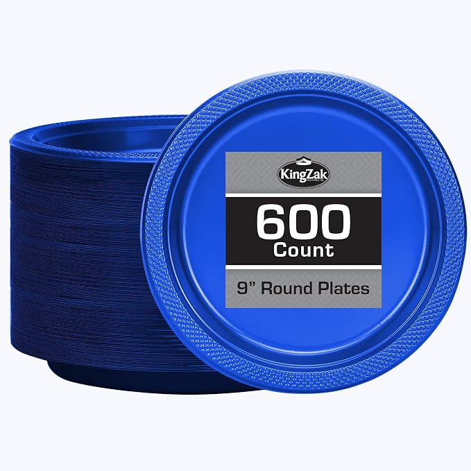 Hanna K. Signature Blue Plastic Plates 9 Inch 600 Count – Heavy Duty Disposable by HannaKSignature