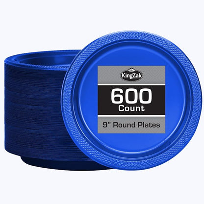 Hanna K. Signature Blue Plastic Plates 9 Inch 600 Count – Heavy Duty Disposable by HannaKSignature