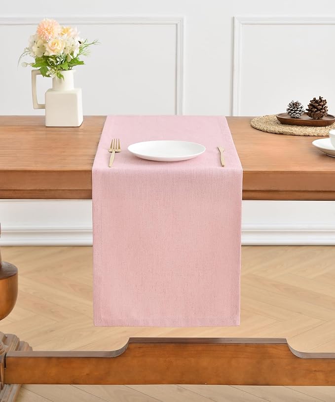 Wracra Linen Table Runner, Burlap Pink Table Runners 36 Inches Long | Rich - Image 5