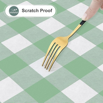 misaya Square Waterproof Vinyl Table Cloth, Buffalo Flannel Backed Tablecloth, Wipeable Plastic Table Cover for Dinner, Kitchen, Outdoor (54" x 54", Sage Green and White)