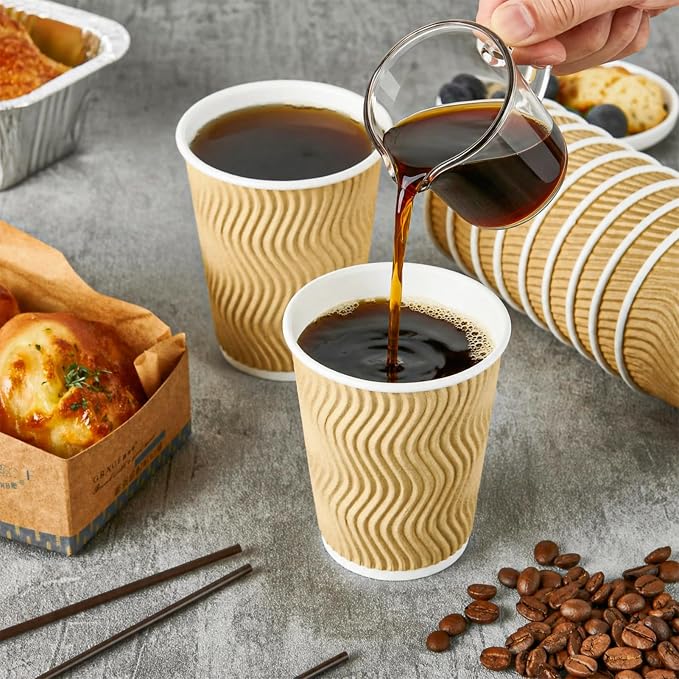 120 Count 8 oz Coffee Cups, Insulated Ripple Wall Paper Hot Cups, Leak-Proof - Image 2