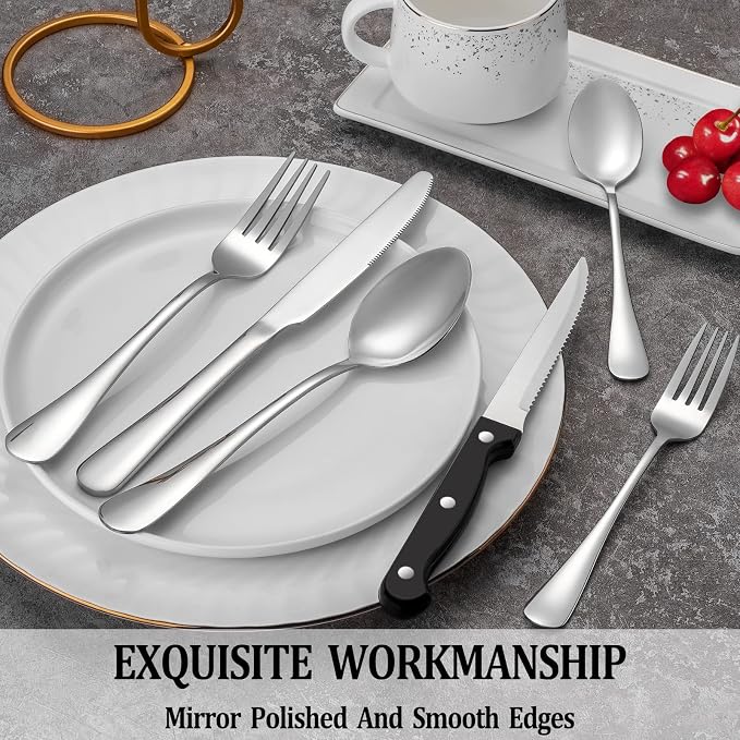 24 Pcs Silverware Set with Steak Knives - Image 4