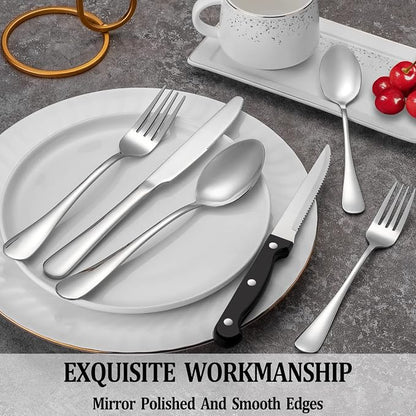 24 Pcs Silverware Set with Steak Knives - Image 4