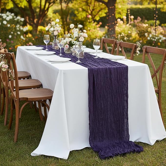 1 Pack Dark Purple Cheesecloth Table Runner 120 Inch Boho Wedding Decor | - Image 8