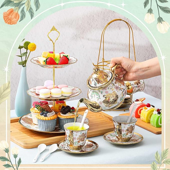 21 Pcs Porcelain Tea Set for Women Tea Party - Image 7