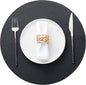 Jovono 15" Faux Leather Big Round Placemats Set of 8 - Washable Heat Resistant Non-Slip Dining Table Mats with Fabric Texture for Kitchen Home Party Decor, Black