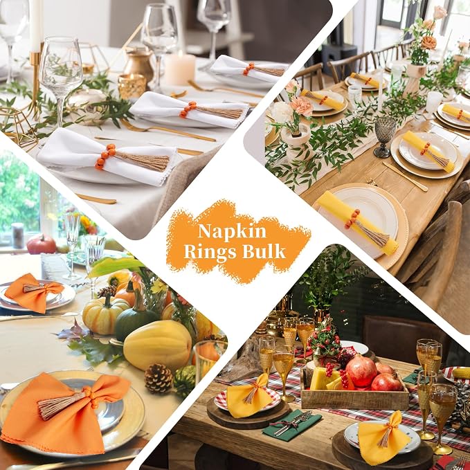 APTWOW Napkin Rings Set of 6, Thanksgiving Farmhouse Napkins Rings - Image 6