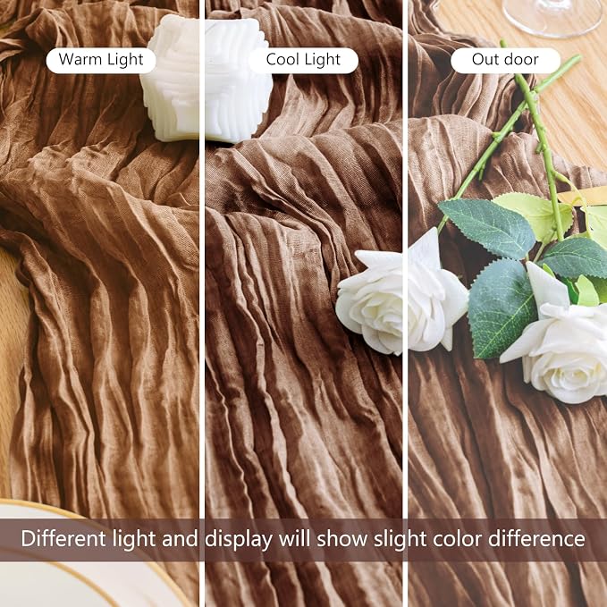 Cheesecloth Table Runner 10FT 3Pcs Brown Boho Gauze Rustic Sheer Runners | - Image 5