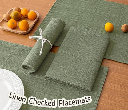 Linen Checked Placemats Set of 6, Sage Green Place Mats 12x18 Inch | Raised - Image 4