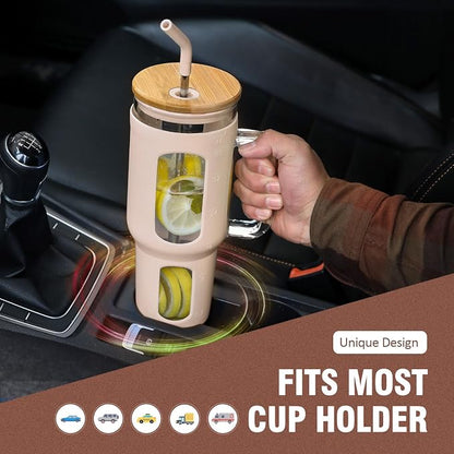 WINSA Glass Tumbler with Lid and Straw, 46 oz, Amber | Iced Coffee Cup with - Image 5