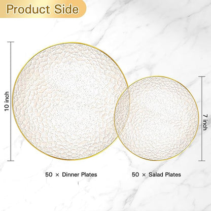 Rubtlamp 100Pcs Clear Gold Plastic Plates, Hammered Plastic Plates Included 50 - Image 2