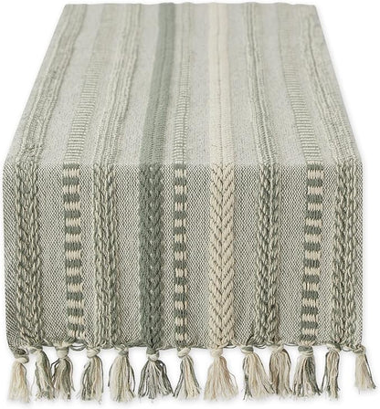 DII Farmhouse Braided Stripe Table Runner Collection, Artichoke Green by DII