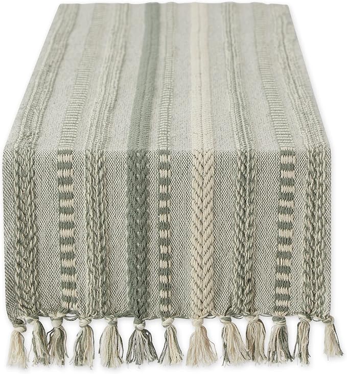 DII Farmhouse Braided Stripe Table Runner Collection, Artichoke Green by DII