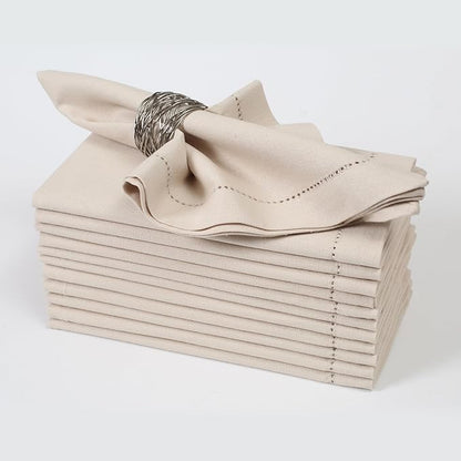 Bedding Craft Cotton Linen Cloth Dinner Napkins Set of 12 – 18x18 Flax Oatmeal Hemstitched – Machine Washable Reusable Fabric Napkins for Weddings, Parties & Events