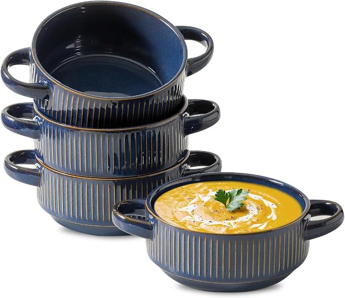 Soup Bowls with Handles, 23 oz French Onion Soup Crocks, Stackable Soup Bowl by Howise