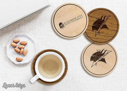 LazerEdge Elizabeth City State Vikings Wooden Coaster Set - Cherry Wood - Officially Licensed Product - 4-Pack