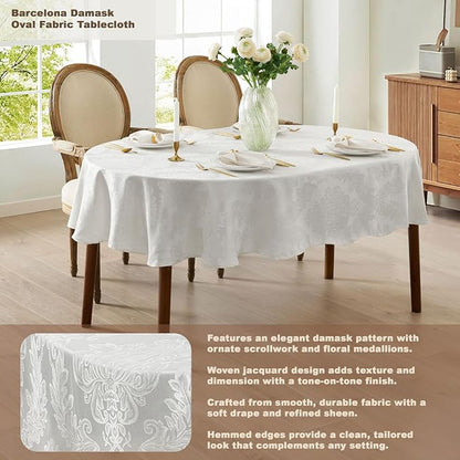 Newbridge Barcelona Luxury Damask Fabric Tablecloth, 60” Wide x 102” Oval - Image 2