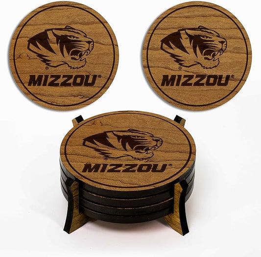 LazerEdge Missouri Tigers Wooden Coaster Set - Cherry Wood - Officially Licensed Product - 4-Pack